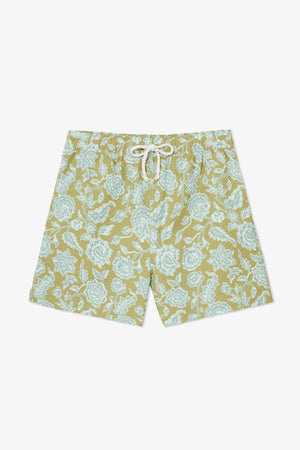 PISTACHIO FLOWER SWIM TRUNKS