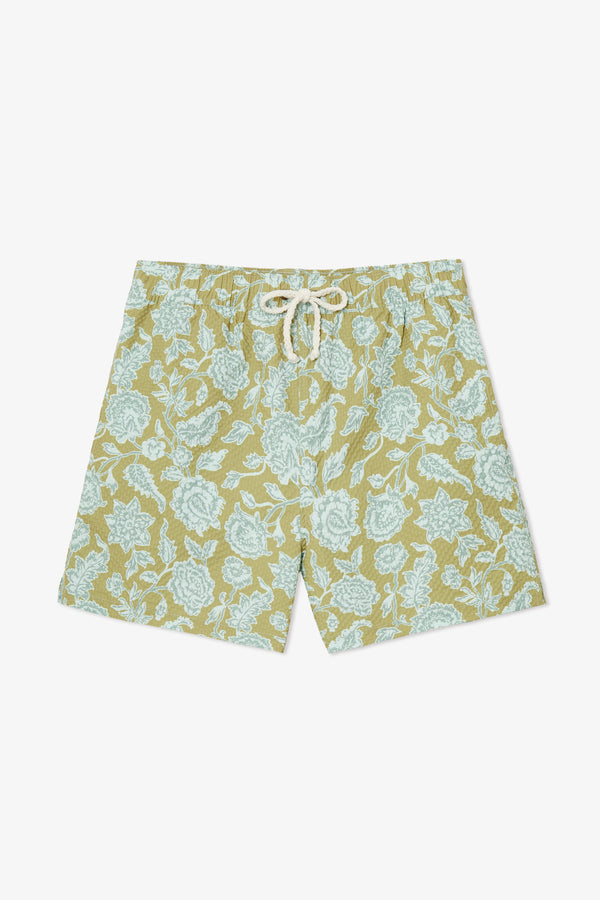 PISTACHIO FLOWER SWIM TRUNKS