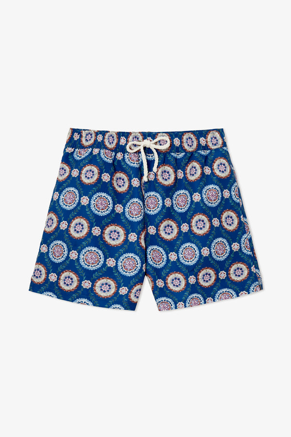 NAVY TILE SWIM TRUNKS