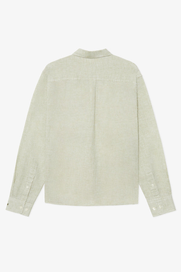 KHAKI MICRO CHECK LINEN BOXY SHIRT