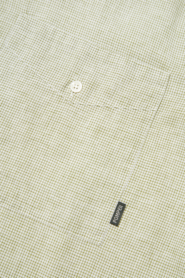 KHAKI MICRO CHECK LINEN BOXY SHIRT