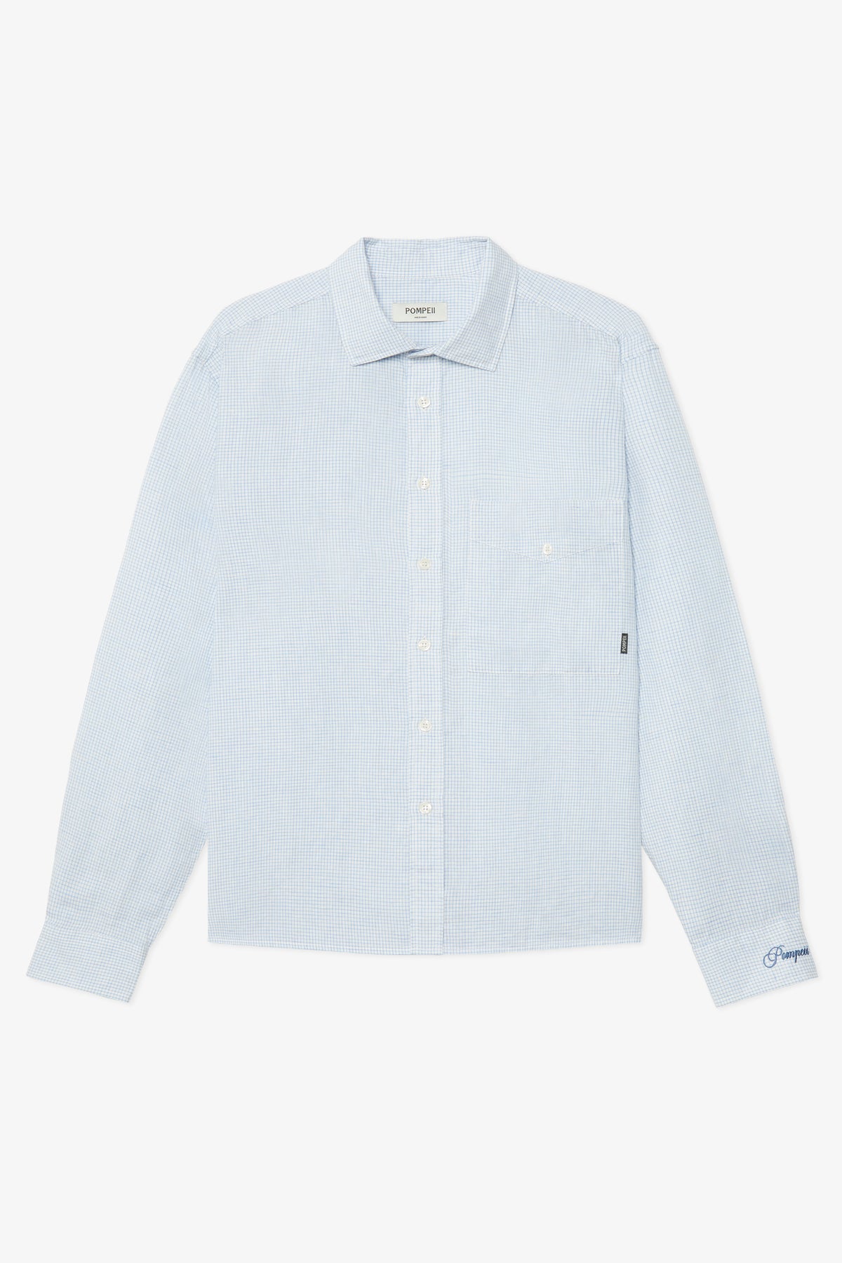 SKY BLUE MICRO CHECK LINEN BOXY SHIRT