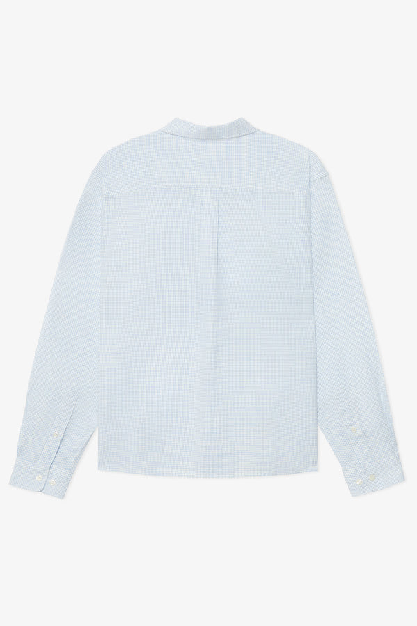 SKY BLUE MICRO CHECK LINEN BOXY SHIRT