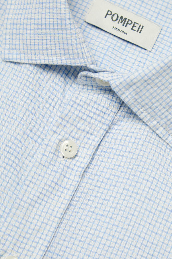 SKY BLUE MICRO CHECK LINEN BOXY SHIRT